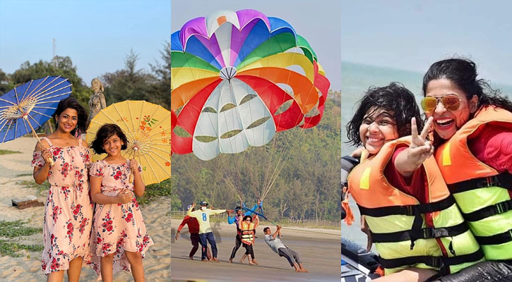 মেয়েকে নিয়ে কক্সবাজারে বাঁধনের প্যারাসেইলিং