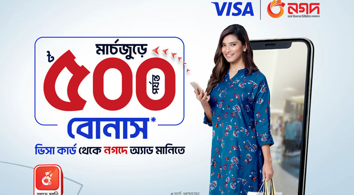 ভিসা কার্ড থেকে নগদে অ্যাড মানি করলে ৫০০ টাকা পর্যন্ত ক্যাশ-বোনাস