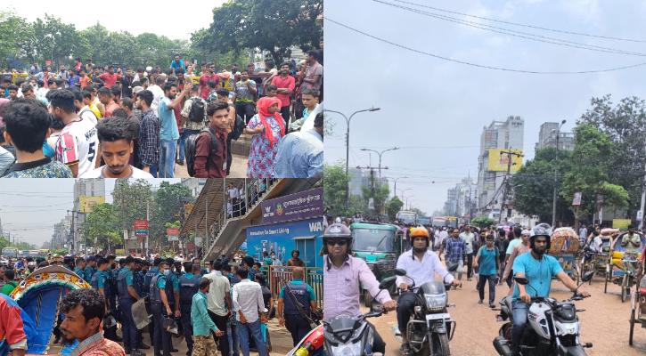 নতুন বাজারে শিক্ষার্থীদের সড়ক অবরোধে যানজট, জনদুর্ভোগ