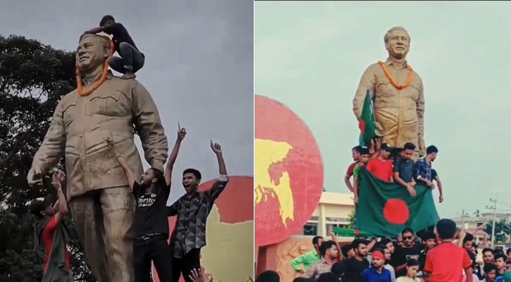 মুজিবের মূর্তি ভাঙার কালে তাজউদ্দীনের গলায় ফুলের মালা