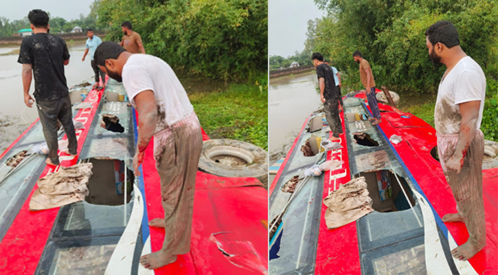 দিনাজপুরে বাস উল্টে জমিতে, গণঅধিকারের ফারুকসহ আহত ১২