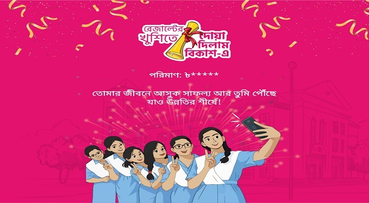 ‘রেজাল্টের খুশিতে, দোয়া দিলাম বিকাশ-এ’ অভিনন্দন কার্ড বিকাশ অ্যাপে